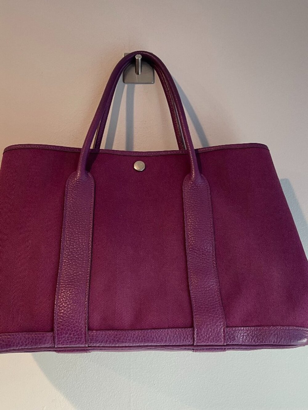 Hermes Garden Party 36 Toile & Leather Tote Palladium Hardware-Purple - Preowned